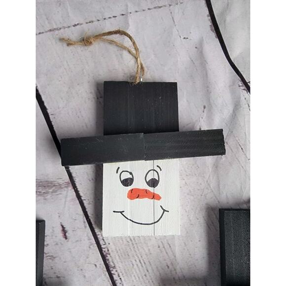 Handmade Lot 3 Wooden Handpainted Snowman Ornaments New Lot 2 - Picture 4 of 6